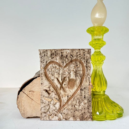 "XO" Small Birch Bark Plaque Engraved