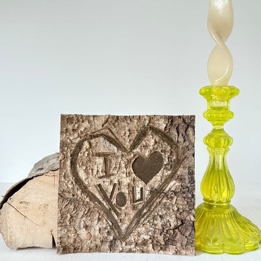 "I ♥︎ You" Birch Bark Plaque Raw Engraved
