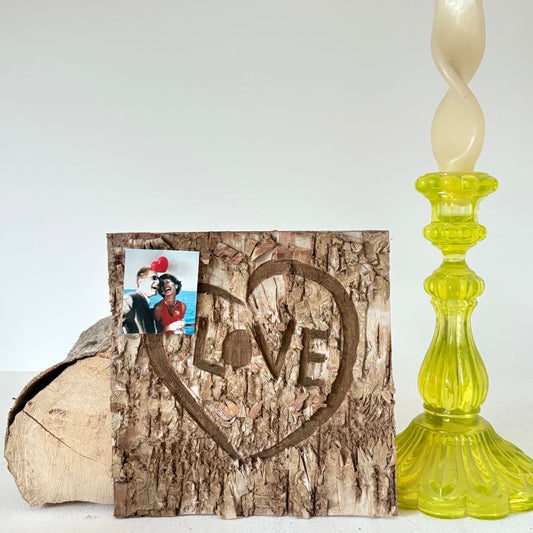 "Love" Birch Bark Plaque Raw Engraved