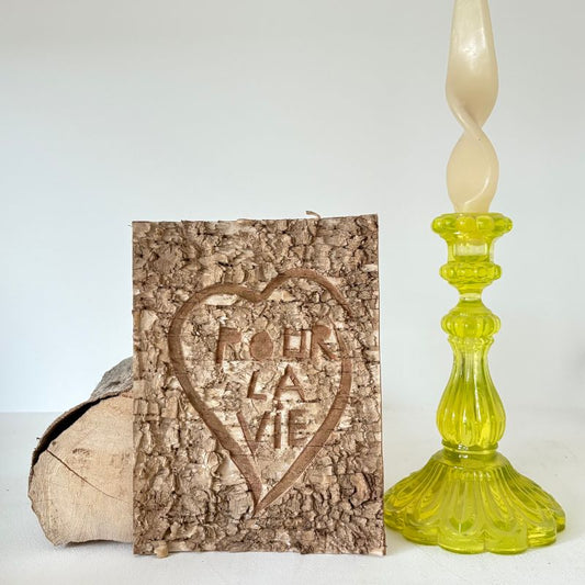 "Pour la Vie" Light Birch Bark Plaque Raw Engraved