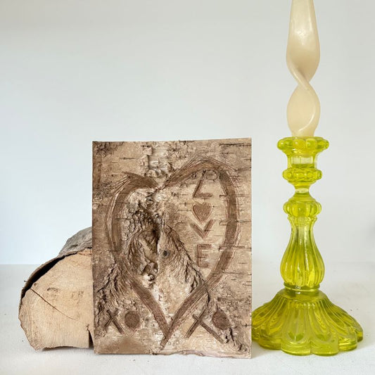 "Love" Raw Birch Bark Plaque Engraved