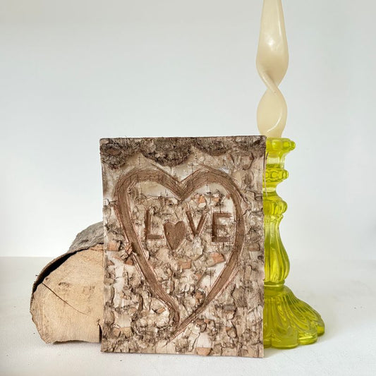 "Love" Birch Bark Plaque Deep Engraved