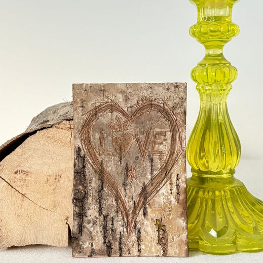 "Love" Mini Half-Light Birch Bark Plaque Raw Engraved