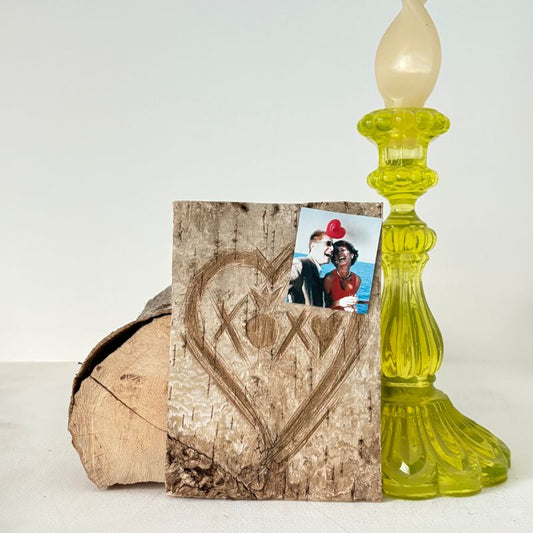 "XOXO" Small Light Birch Bark Plaque Engraved