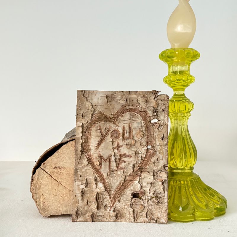 "You + Me" Small Light Raw Birch Bark Plaque Engraved