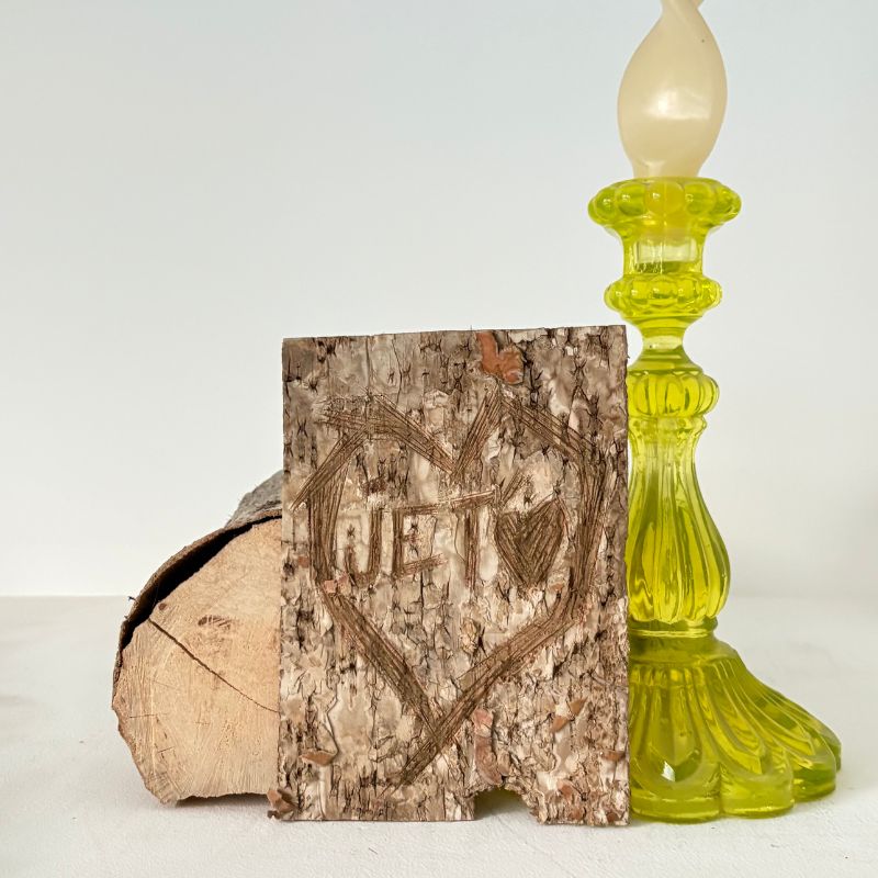 "Je t'♥︎" Small Raw Birch Bark Plaque Engraved