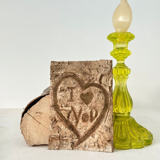 "I ♥︎ You" Small Birch Bark Plaque Engraved