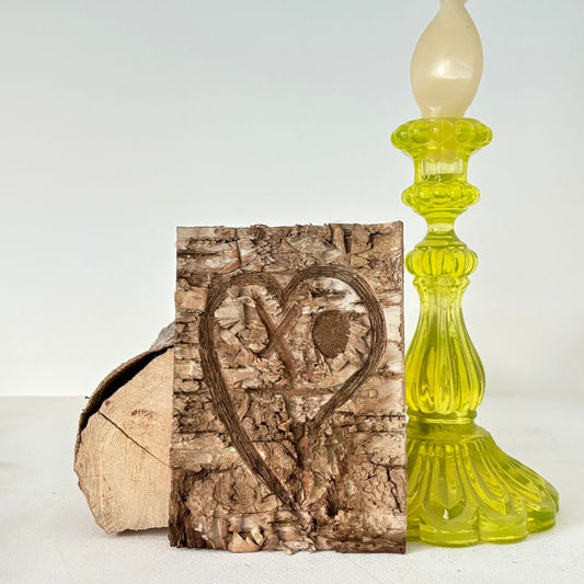 "XO" Small Half-Light Birch Bark Plaque Engraved