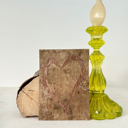 "Raw Heart" Small Half-Light Birch Bark Plaque Engraved