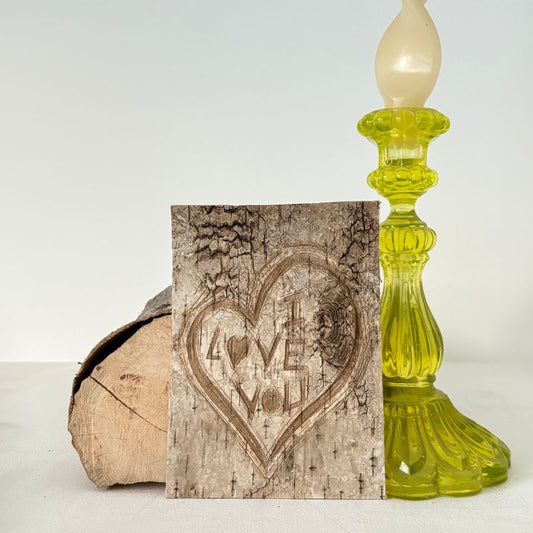 "Love You" Small Light Birch Bark Plaque Engraved
