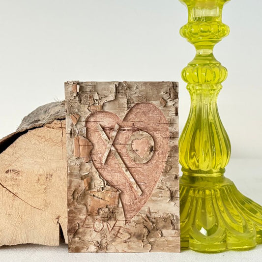"XO" Mini Light Birch Bark Plaque Deep Engraved