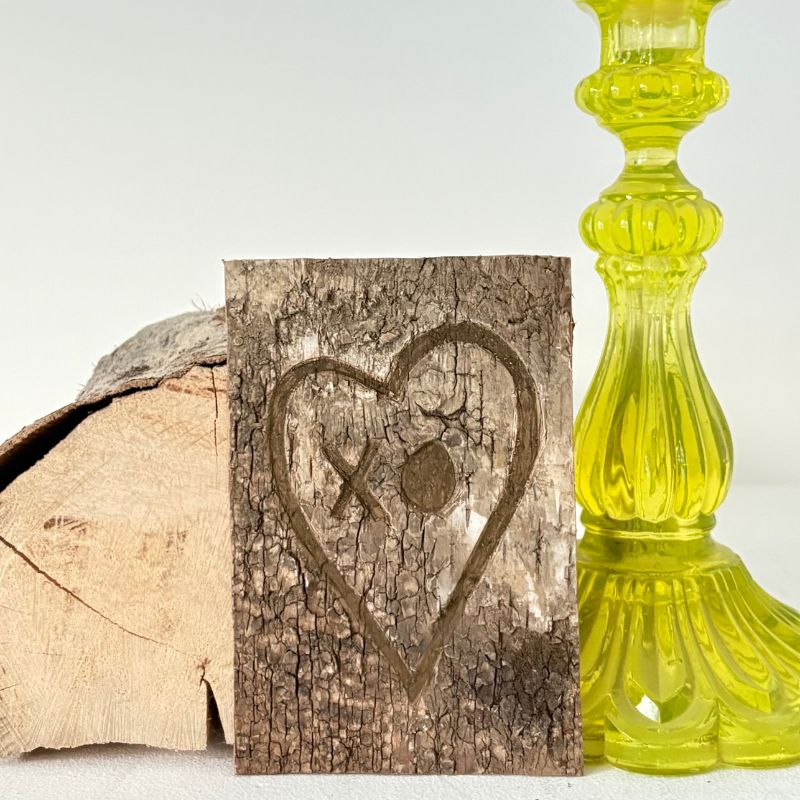 "XO" Mini Half-Light Birch Bark Plaque Engraved