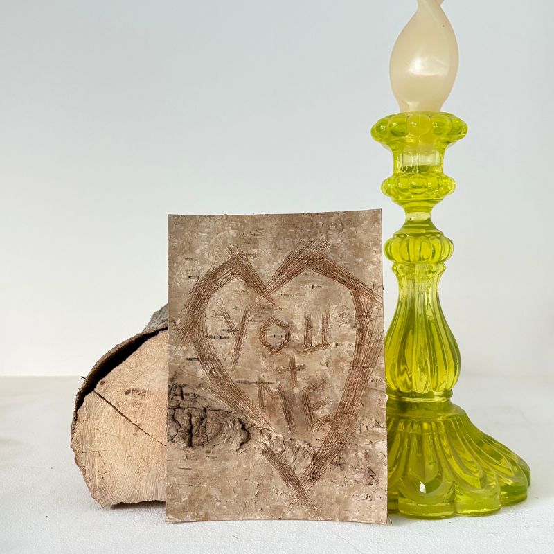"You + Me" Small Light Birch Bark Plaque Engraved