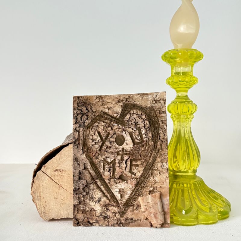 "You + Me" Small Half-Light Birch Bark Plaque Engraved
