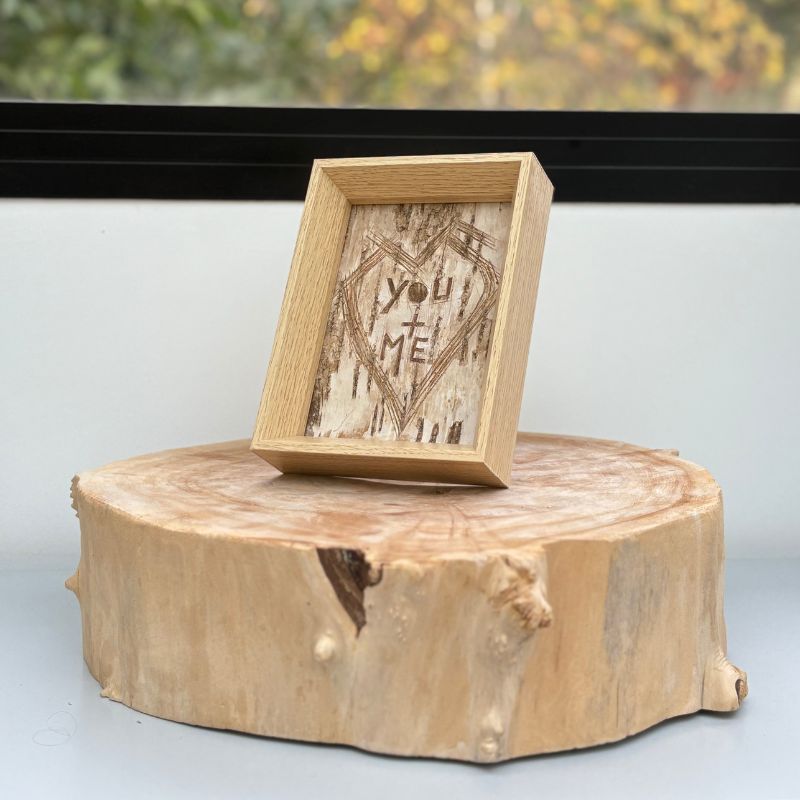 "You + Me" Birch Bark Frame Engraved